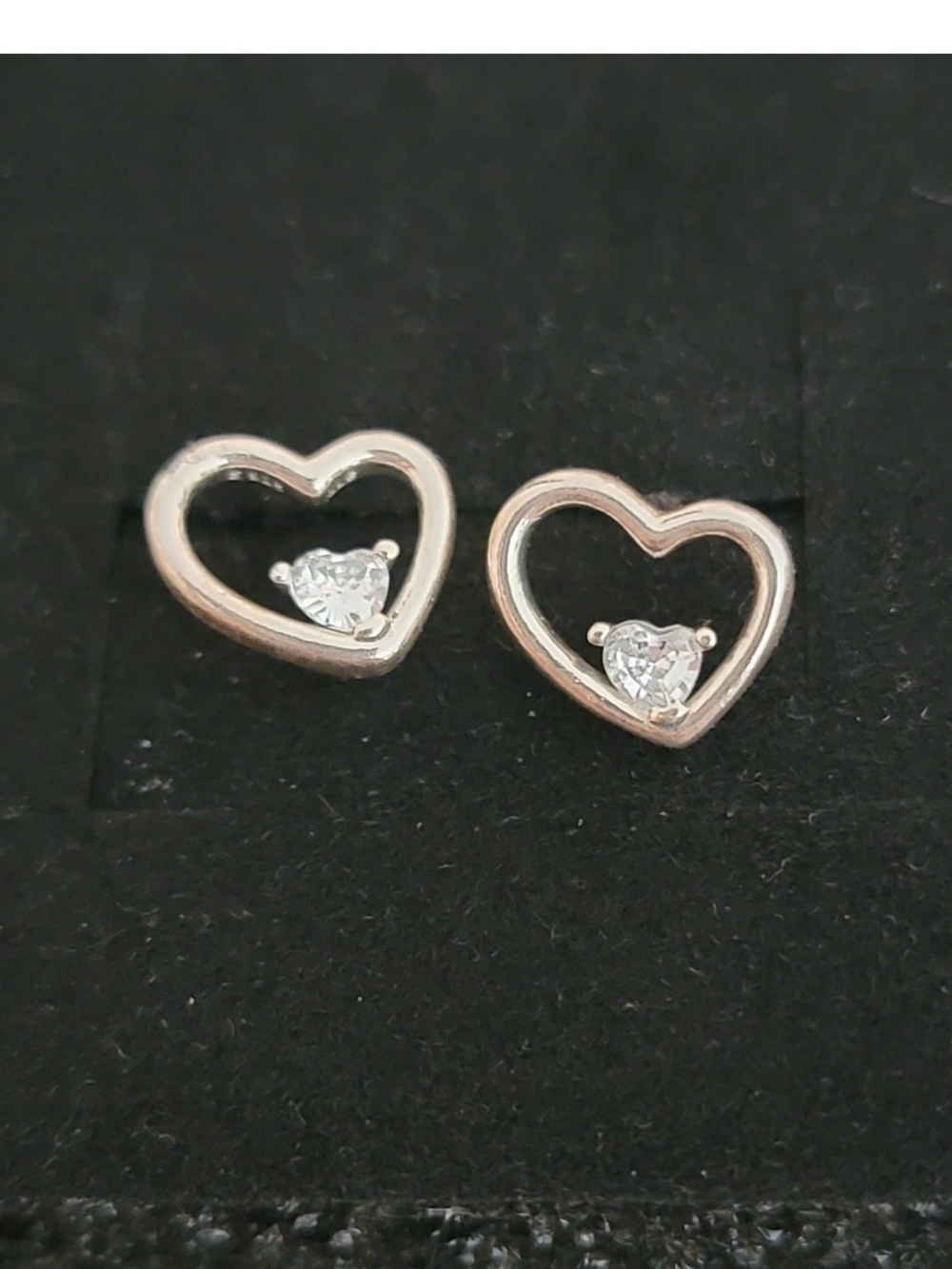 Pandora Sterling Silver Heart Stud Earrings with Clear Zirconia